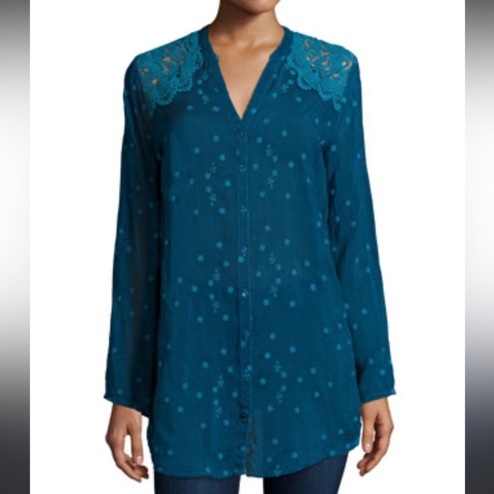 Johnny Was lace shoulder embroidered Blouse - Picture 9 of 9